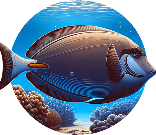 A realistic surgeonfish swiming to the right.
Single Game Texture. In-Game asset. 2d. Blank background. High contrast. No shadows.
