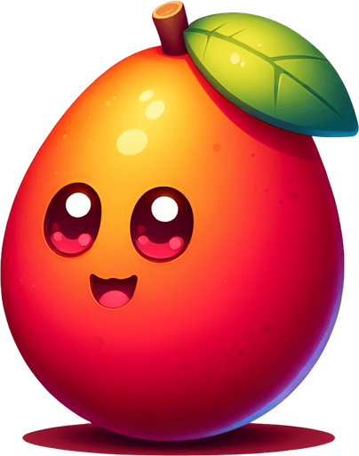 mango fruit  with eye and mouth animation..
Single Game Texture.  In-Game asset.  2d.  Blank background.  High contrast.  No shadows