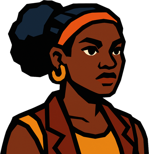 Femme de couleur.
In-Game asset.  2d.  High contrast.  No shadows