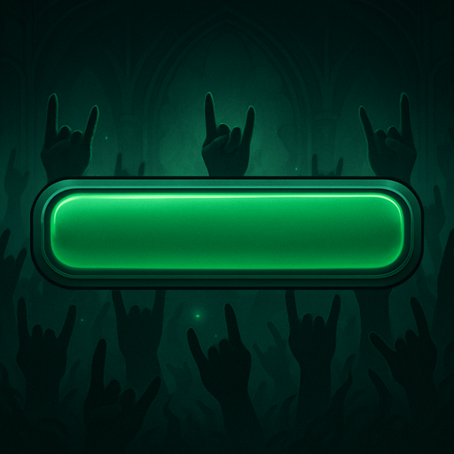 700x170 level button for music game asset, light glimmer of rock hand signs from concert, no text green button, aero artstyle, gothic art style.
In-Game asset.  2d