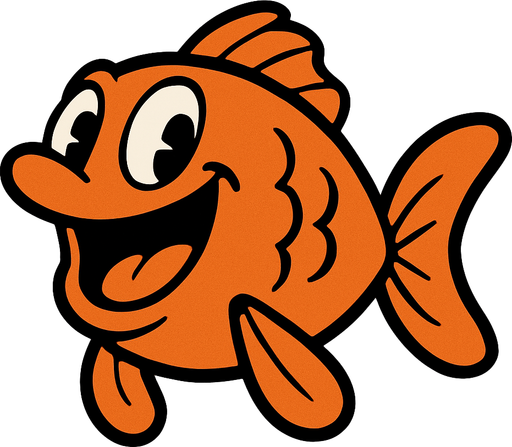 Rubber Hose Style Orange Happy Fish.
In-Game asset.  2d.  High contrast.  No shadows