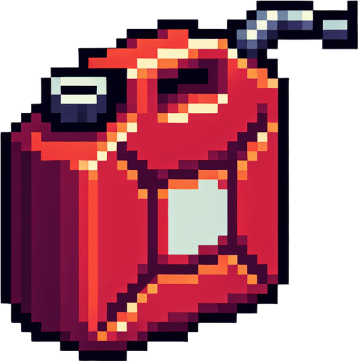 Pixel art benzin bidonu.
Single Game Texture.  In-Game asset.  2d.  Blank background.  High contrast.  No shadows
