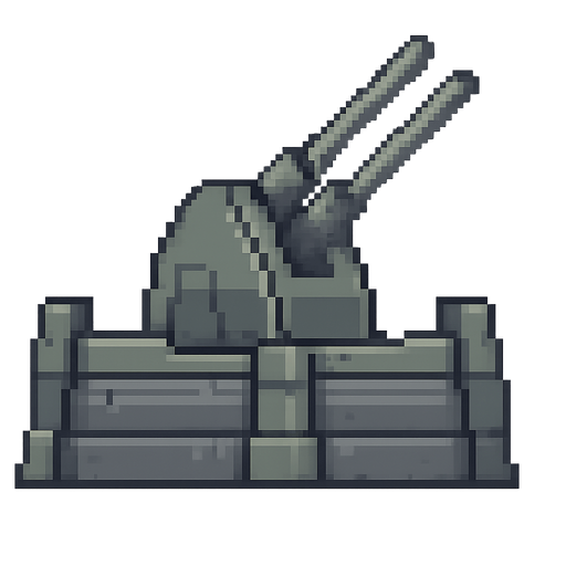 a 2d pixel art anti-air battery. No background. Transparent background. Blank background. No shadows. 2d. In-Game asset. flat