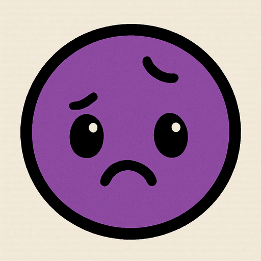 crea la imagen de una pelotita morada algo preocupada kawai y simple.
In-Game asset.  2d.  High contrast.  No shadows