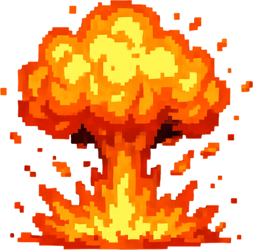 Creame una explosion de fuego pixelar.
In-Game asset.  2d.  High contrast.  No shadows