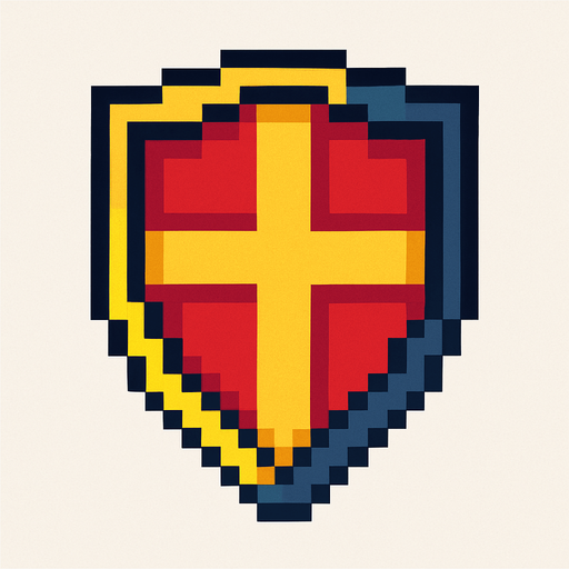 A pixel shield image.
In-Game asset.  2d.  High contrast.  No shadows