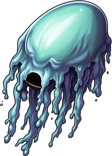 Single enemy slime bullet flying downwards.
Game Texture. In-Game asset. 2d. Pixelart. White background. Blank background. Low detail. High contrast.