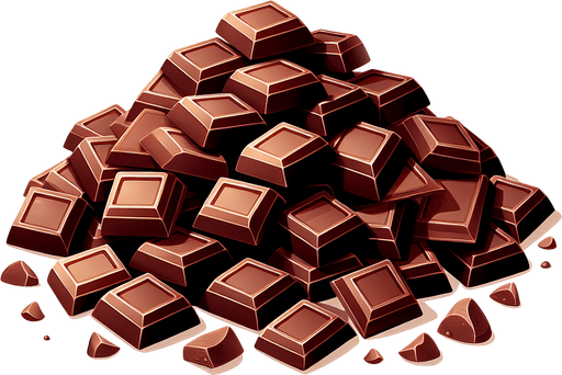 A pile of pieces of milk chocolate.
Single Game Texture. In-Game asset. 2d. Blank background. High contrast. No shadows.