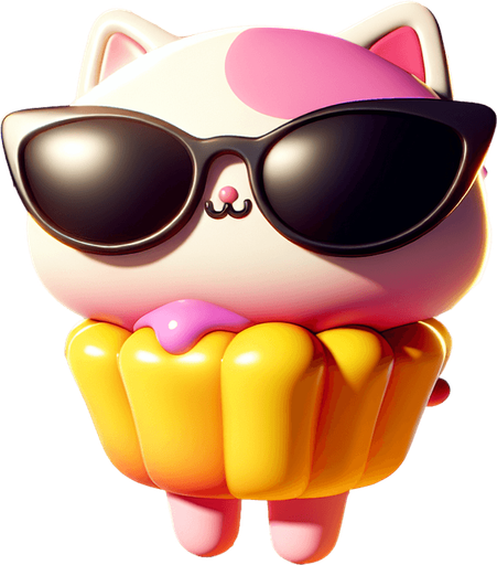 The character is a delightful Nyan Cat,with a cartoon-style essence while adopting the iconic features of this internet sensation. Its face remains round and expressive, hidden behind oversized, round, dark opaque sunglasses, giving it a mysterious yet endearing look. The transformation is most notable in its body, which now takes on the appearance of a colorful pop-tart, blending whimsy with sweetness. This unique body, smaller in proportion to its playful head, maintains the character's cute, chubby charm. Adding to its magical allure, a vibrant rainbow trail extends from behind, symbolizing its journey through the digital cosmos. The Nyan Cat's paws are positioned comfortably in front, suggesting a relaxed flight posture as it glides across the screen. This new rendition, combining the original cat's casual charm with the fantastical elements of Nyan Cat, creates a perfect mascot for both whimsical children's content and digital platforms looking to capture the heartwarming joy of internet culture..
Single Game Texture. In-Game asset. 2d. Blank background. High contrast. No shadows.