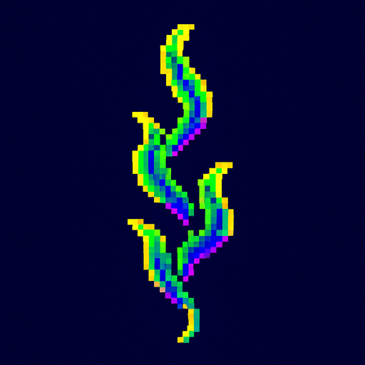 A small single strand of loose floating seaweed. 80s arcade machine graphics..
In-Game asset.  2d.  High contrast.  No shadows