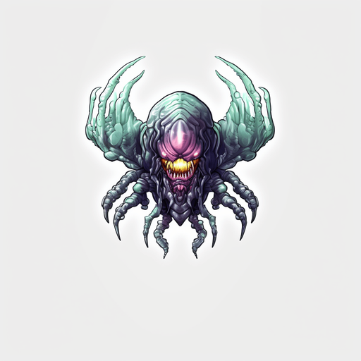 Alien enemy boss, adopted to space, flying down
Game Texture. In-Game asset. 2d. Pixelart. White background. Blank background. Low detail. High contrast.