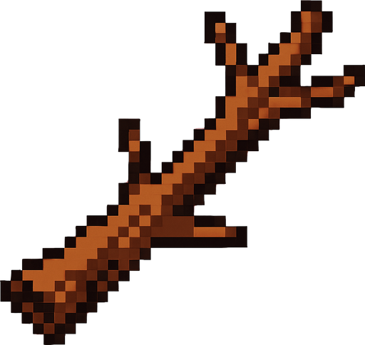 Quiero un palo o rama de color cafe, en estilo 32 bits.
In-Game asset.  2d.  High contrast.  No shadows