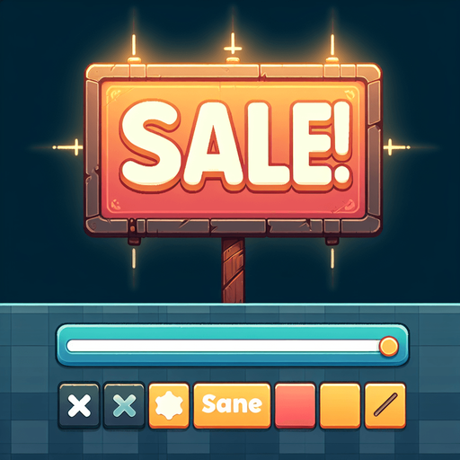 Sale! Sign.
Single Game Texture.  In-Game asset.  2d.  Blank background.  High contrast.  No shadows
