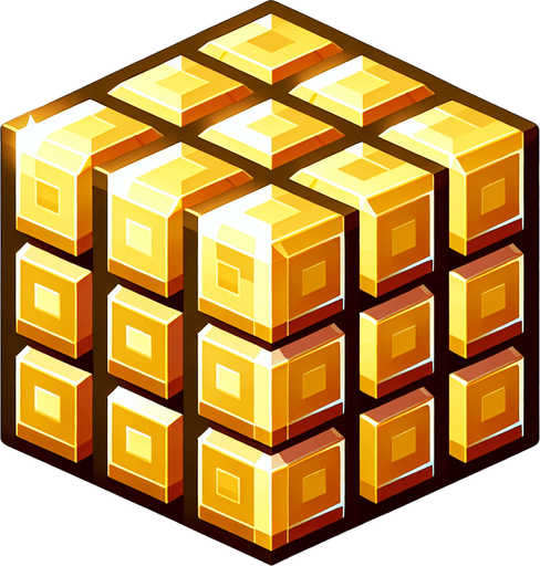 gold blocks.
Single Game Texture.  In-Game asset.  2d.  Blank background.  High contrast.  No shadows