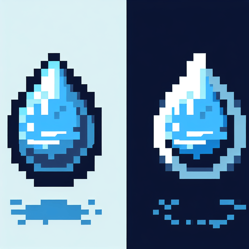 8 bit water droplet no shadows.
Single Game Texture. In-Game asset. 2d. Blank background. High contrast. No shadows.