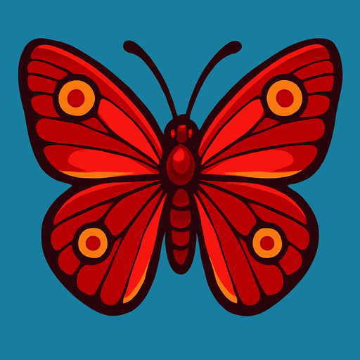 çok güzel renkleri olan ağırlıklı olarak kırmızı renkli kelebek.
In-Game asset.  2d.  High contrast.  No shadows