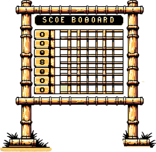 8-bit. cartoon. bamboo made scoreboard. empty. no shadow. in game asset. Single Game Texture. In-Game asset. 2d. Blank background. High contrast. No shadows.