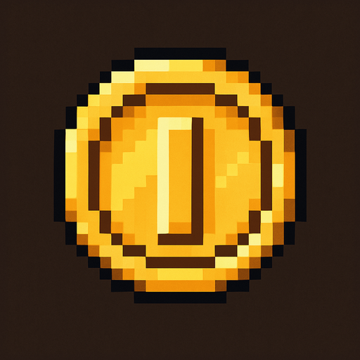 a pixel art coin.
In-Game asset.  2d.  High contrast. pixel