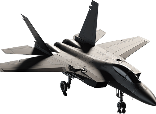 Straight black fighter jet.
Single Game Texture. In-Game asset. 2d. Blank background. High contrast. No shadows.