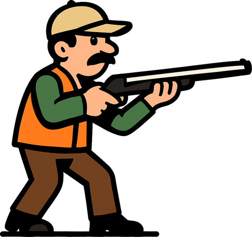 2d hroizontal sidescroller average year country man is the hunter. holld shootgun and ready shoot.
In-Game asset.  2d.  High contrast.  No shadows