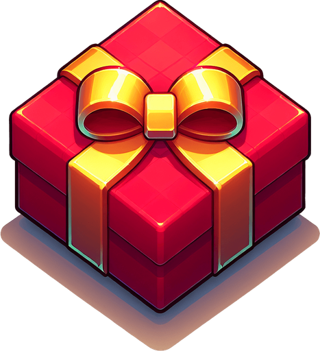 top down simple wrapped red present with gold bow. In-Game asset. 2d. Blank background. High contrast. No shadows. Single Game Texture. In-Game asset. 2d. Blank background. High contrast. No shadows. Single Game Texture. In-Game asset. 2d. Blank background. High contrast. No shadows.