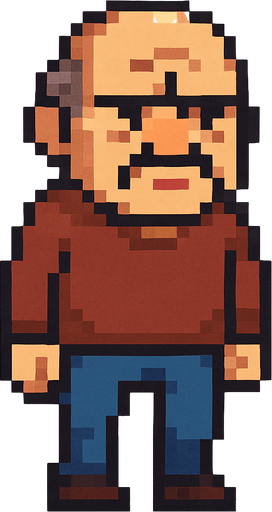 bad regular frown casual old man full body 2d pixel art.
In-Game asset.  2d.  High contrast.  No shadows