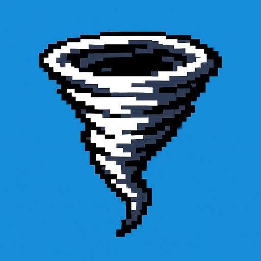 Creame un tornado pixelar en un fondo azul, para elimianrlo despues.
In-Game asset.  2d.  High contrast.  No shadows