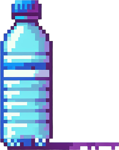 pixel art, a water bottle.
Blank background. High contrast. No shadows.
