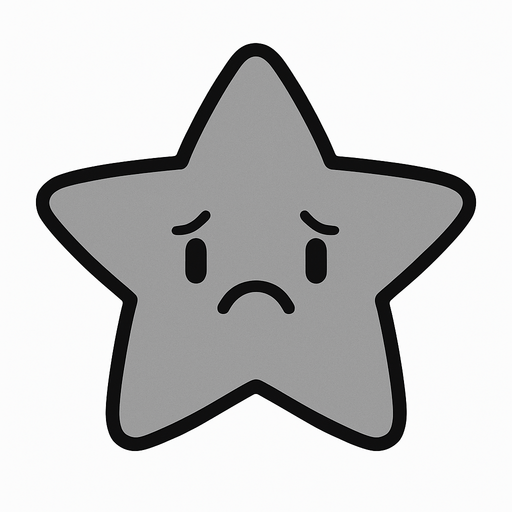 crea una estrella kawai deprimida y de color gris simple.
In-Game asset.  2d.  High contrast.  No shadows
