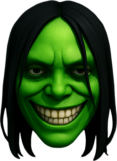 3D Scary face meme samara have green face. only face. normal eyes no so opened. smile
In-Game asset.  High contrast.  3D. No shadows. only face