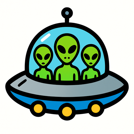 A UFO with aliens inside.
In-Game asset.  2d.  High contrast.  No shadows
