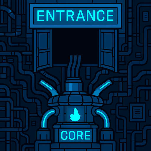 la entrada sean puertas abiertas y este dicha entrada rozando el borde de la imagen en la parte superior. In-Game asset. 2d. High contrast. No shadows