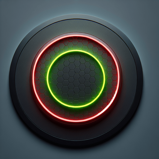 PHOTOREALISTIC Simple black circular arena with honeycomb pattern. 
In the center is a neon green circle with a circle colored red along the edge. 
TOP VIEW.