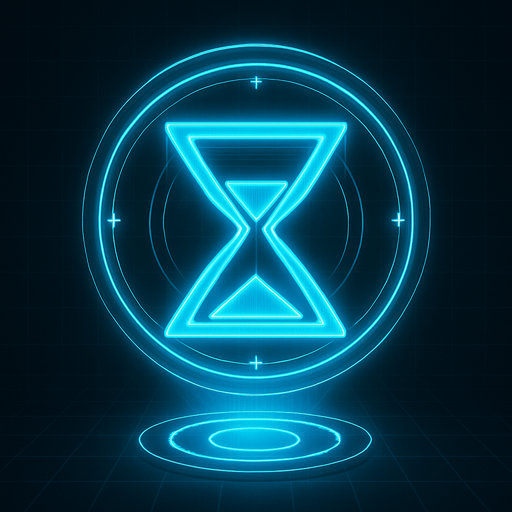 3d hologram neon cyberpunk hourglass symbol magic sigil corporate logo projection flat symmetrical time slowing