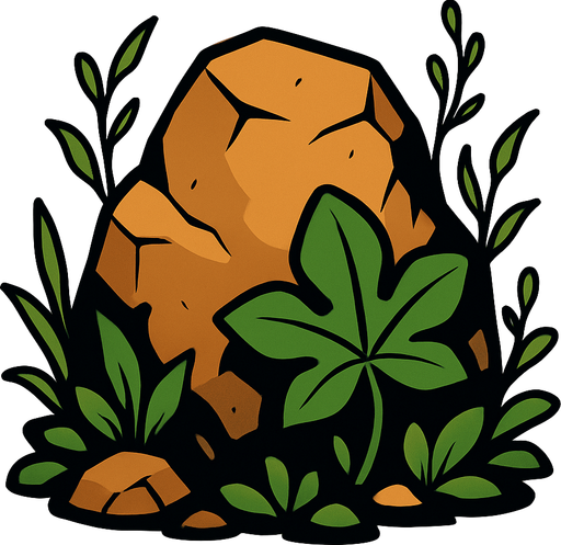 Pierre élément végétal.
In-Game asset.  2d.  High contrast.  No shadows