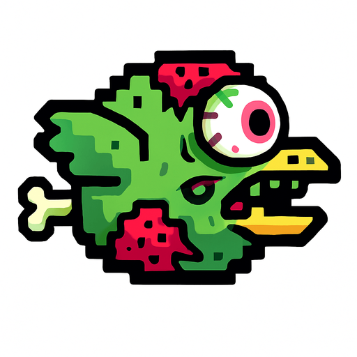 Make a zombi flapy bird.
In-Game asset.  2d.  High contrast.  No shadows