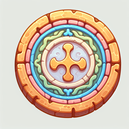 древняя Монетка, постэльные цвета.
Single Game Texture. In-Game asset. 2d. Blank background. High contrast. No shadows.