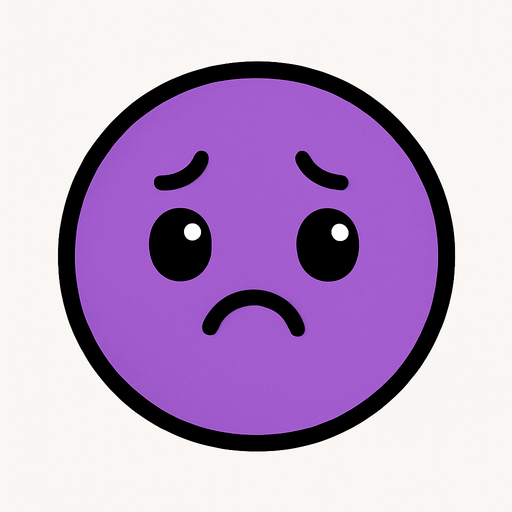 crea la imagen de una pelotita morada algo preocupada kawai y simple.
In-Game asset.  2d.  High contrast.  No shadows