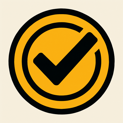 circular check logo.
In-Game asset.  2d.  High contrast.  No shadows