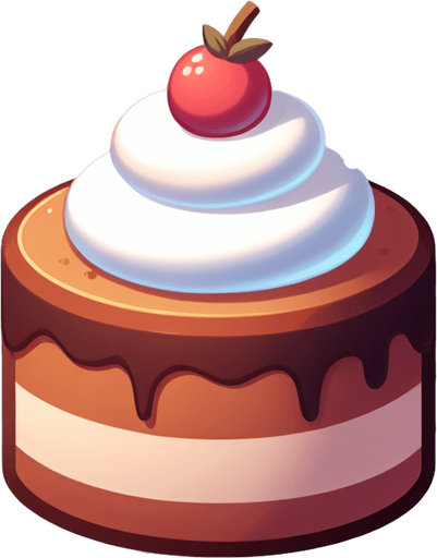 une patisserie (gâteau) simple.
Single Game Texture.  In-Game asset.  2d.  Blank background.  High contrast.  No shadows