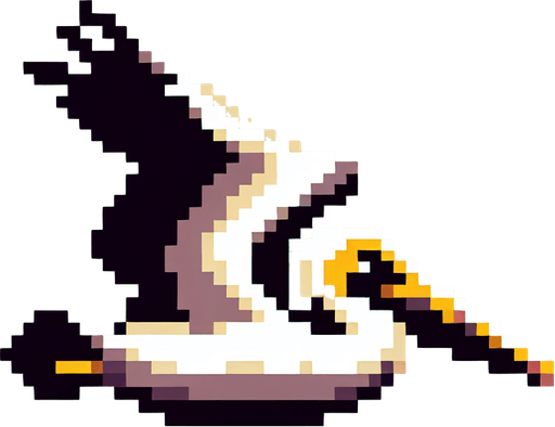 8-bit profile of pelican flying straight.
Single Game Texture. In-Game asset. 2d. Blank background. High contrast. No shadows.