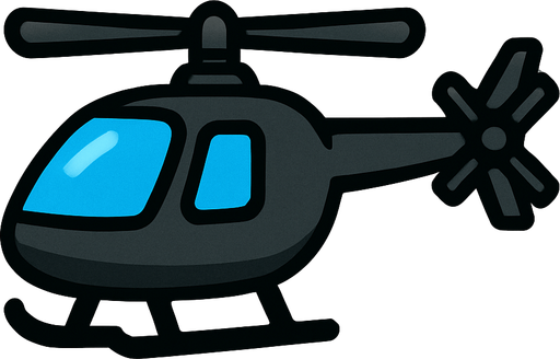 mavi camlı, bir helikopter.
In-Game asset.  2d.  High contrast.  No shadows