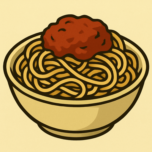 Bowl of spaghetti in professor Layton game style artwork.
In-Game asset.  2d.  High contrast.  No shadows