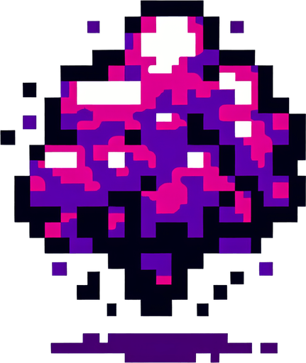 purple ink-jet smoke. pixelated. 8 bit..
Single Game Texture. In-Game asset. 2d. Blank background. High contrast. No shadows.