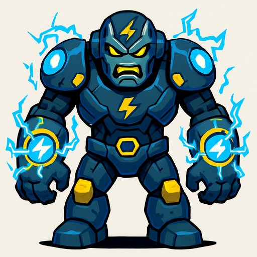 different cyborg electro enemy from the front side facing camera. HD colors. separated
In-Game asset.  2d.  High contrast.  No shadows