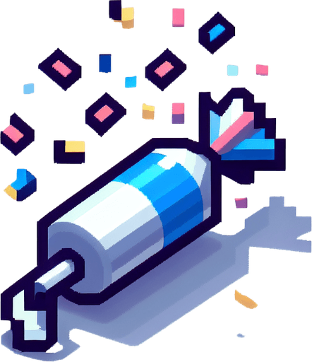 confetti popper.
Single Game Texture. In-Game asset. 2d. Blank background. High contrast. No shadows.