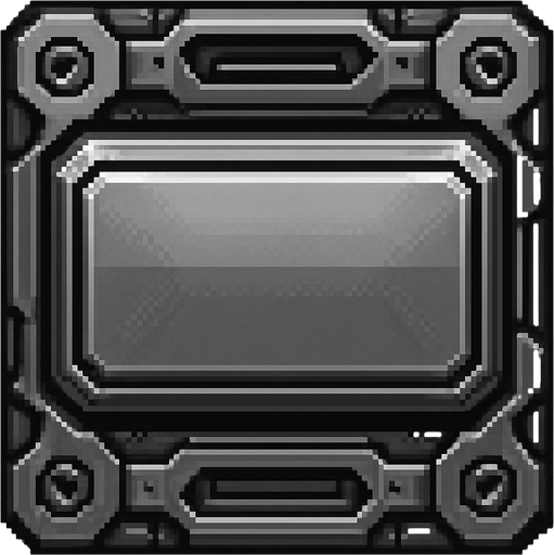 high tech sci fi pixel art button. greyscale. metallic. no text
In-Game asset.  2d.  High contrast.  No shadows