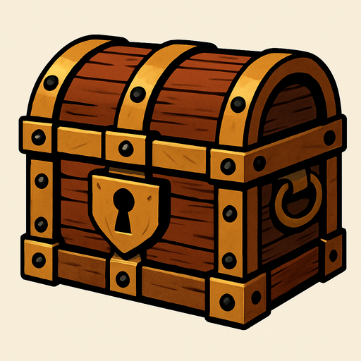 a medieval chest.
In-Game asset.  2d.  High contrast.  No shadows