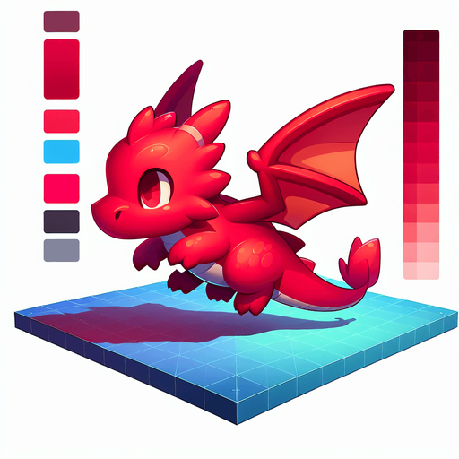 Cute toony red cool dragon in flight sideview.
Single Game Texture. In-Game asset. 2d. Blank background. High contrast. No shadows.