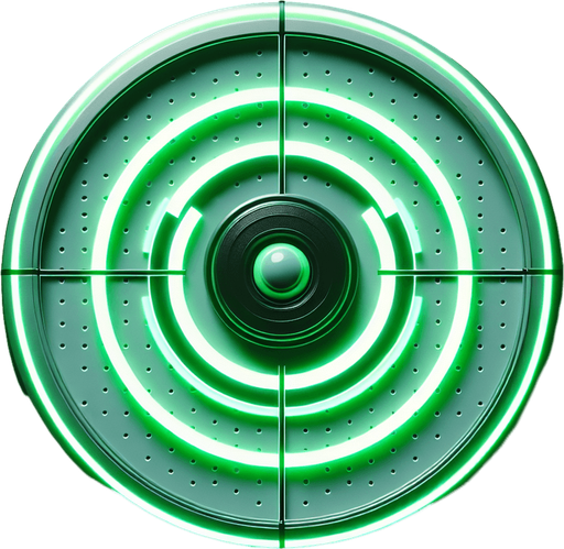Air hockey disk with neon green lights. top view.
Single Game Texture. In-Game asset. 2d. Blank background. High contrast. No shadows.